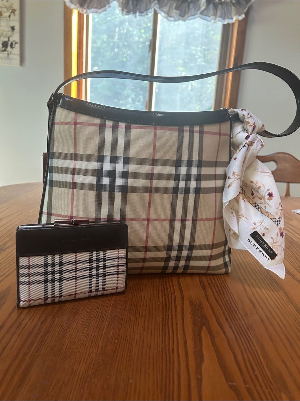 Burberry Shoulder Bag with Matching Walket & Floral Scarf